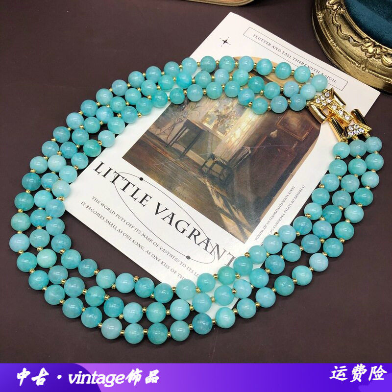 小清新蓝色系石头珠串珠多层项链