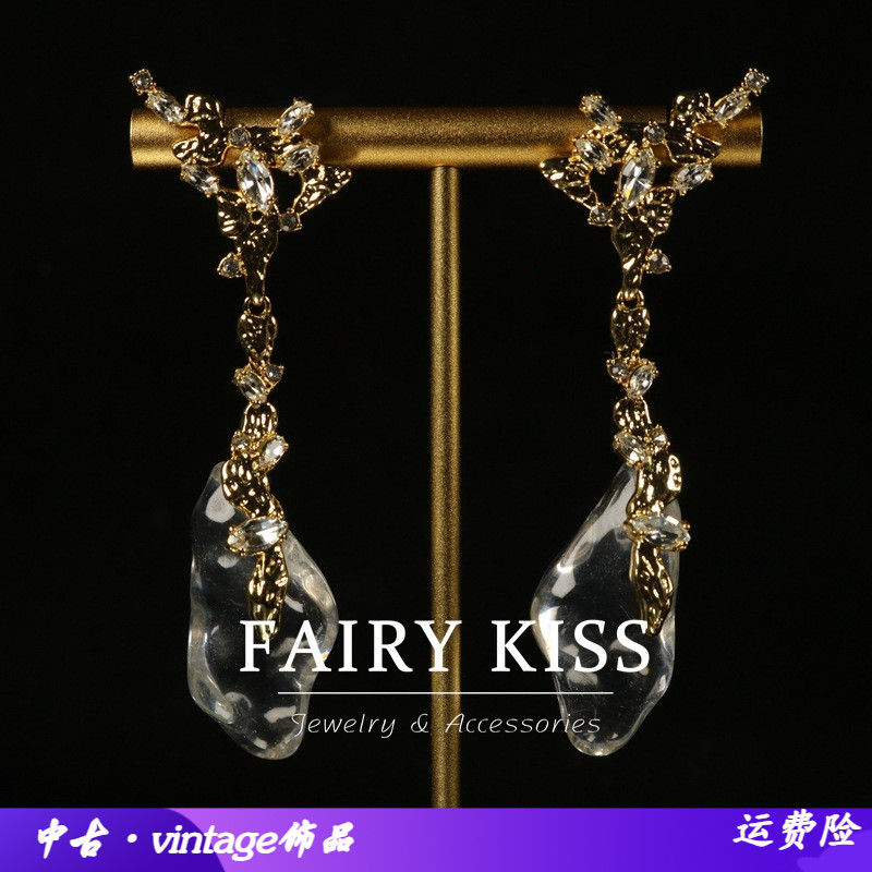 中古热销耳环小款铜镀真金镶嵌锆