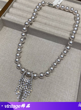 2025新款银灰色施家珍珠锆石流苏项链毛衣链服饰配件轻奢直播饰品