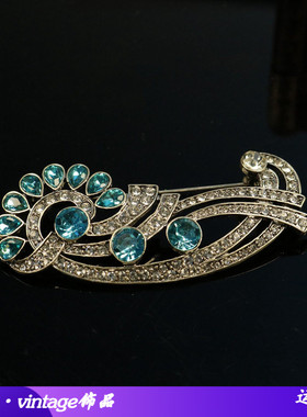 vitage中古浪花莱茵石港风胸针精致水钻清新优雅个性设计青岛饰品