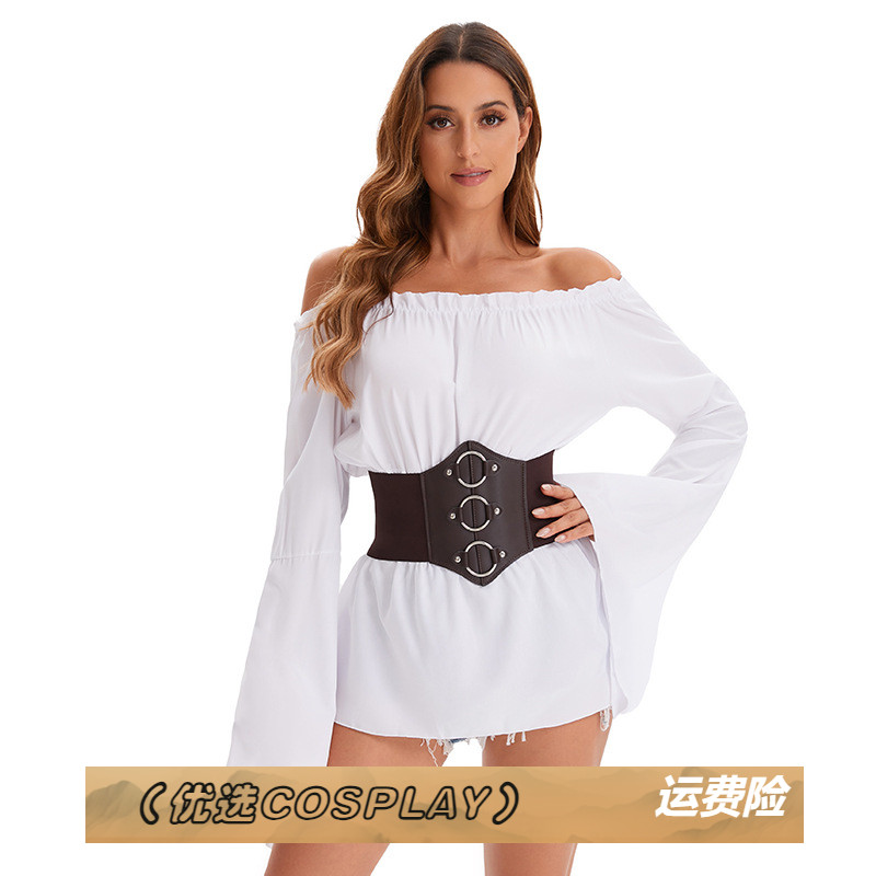 新款欧美中世纪文艺复兴长袖束腰上衣万圣节舞台表演服海盗衬衫女