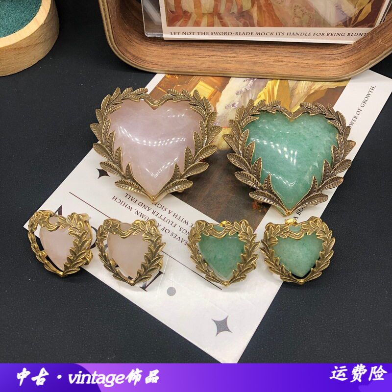 新款立体树叶设计爱心胸针耳钉绿