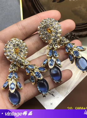 中古饰品蓝色琉璃设计感耳钉时尚优雅耳饰百搭甜美气质耳钉耳坠女