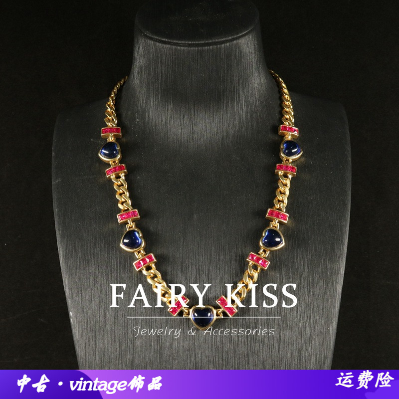 新款项链蓝色爱心设计镀真金大气