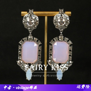 2025新款中古重工轻奢镶嵌锆石朦胧紫几何耳坠百搭耳饰女高档饰品