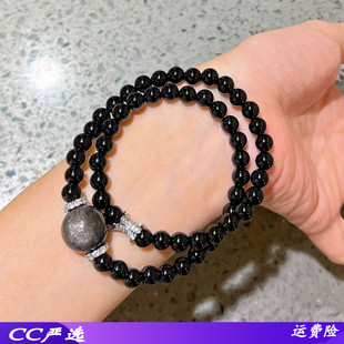 新款 6mm高品质天然黑玛瑙黑曜石设计感多圈手链手串小众木作