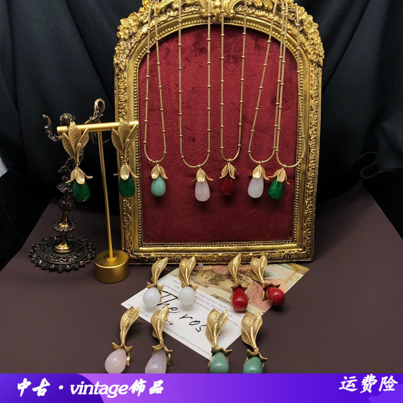 中古百搭耳钉铜材质俄真金长款天