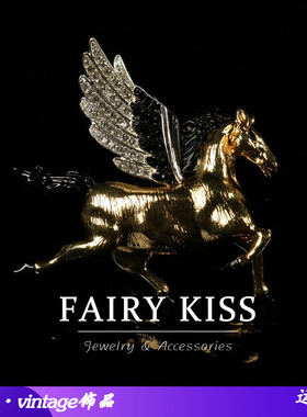 中古重工胸针飞马黑色珐琅镶钻翅膀铜镀真金高级感创意胸饰配件