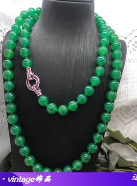 中古风绿玛瑙玉石珠长款项链同款