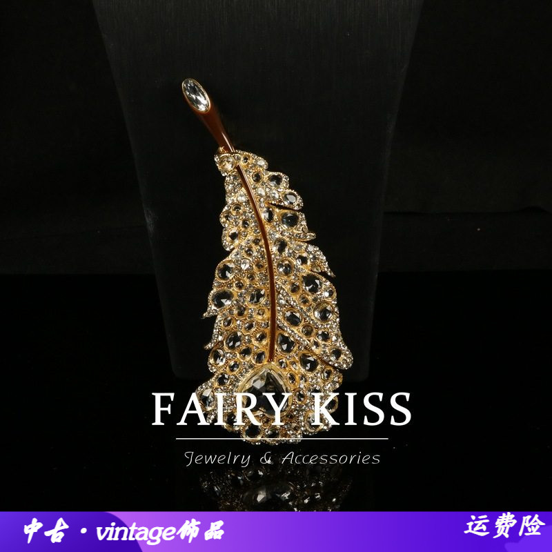 中古重工胸针满钻通透水晶玻璃镀