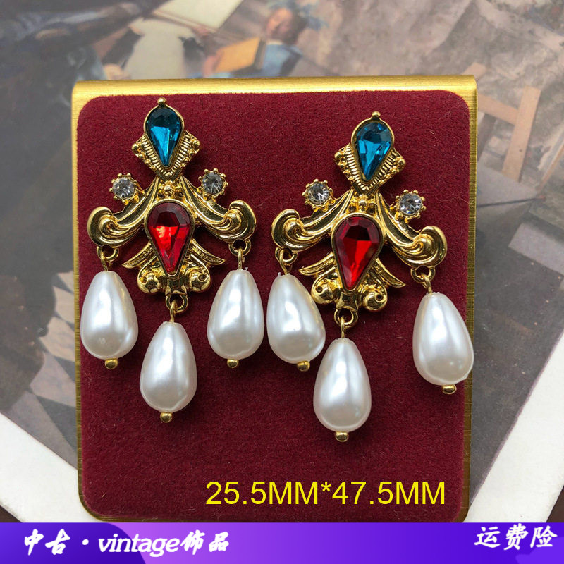 复古镀真金耳饰水滴珍珠吊坠耳环