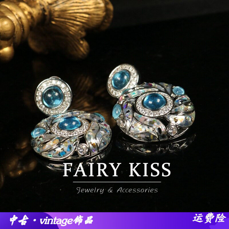 中古复古耳环时尚设计感镶钻耳钉