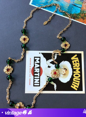 复古饰品镀真金花朵祖母绿古法琉