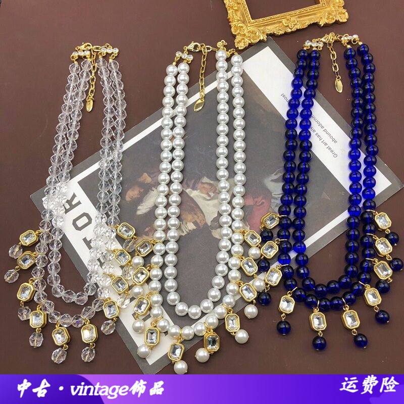 复古西洋风彩色琉璃珠多层短款项