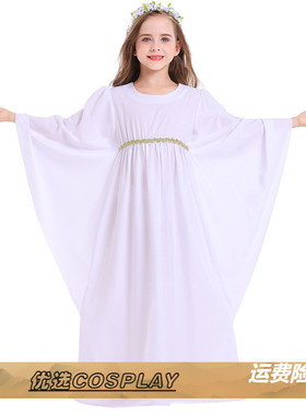 万圣节服装外贸女童白色连衣裙斗篷披风套天使服恶魔双色裙装