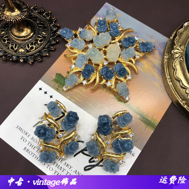 西洋中饰品套装渐变蓝色立体玫瑰