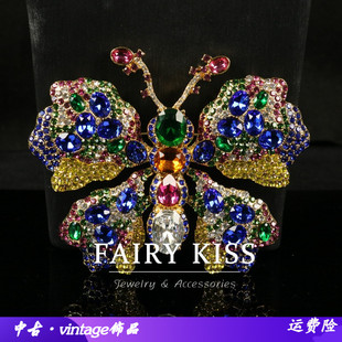 复古风B1 中古vintage胸针重工满钻彩色仿真镀真金奢华胸花法式