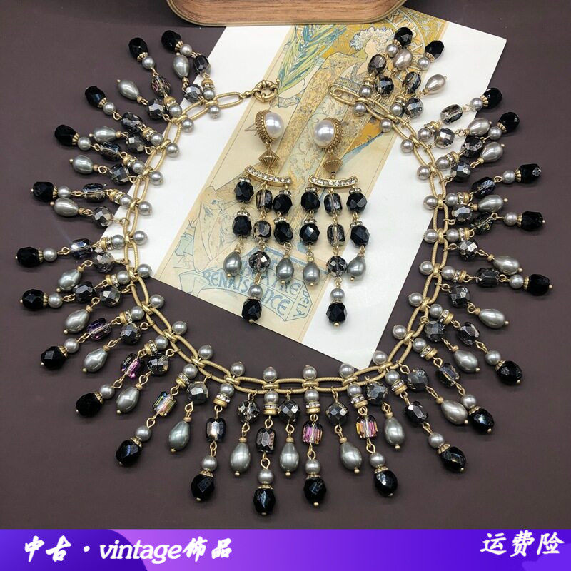 vintage中古饰品气质重工水晶琉