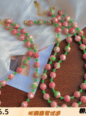新款粉绿色人造琉璃风陶瓷珠锁
