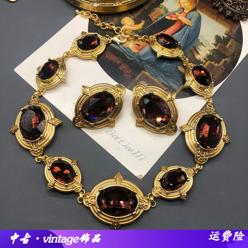 复古风古法沙金项链耳夹套装宫廷