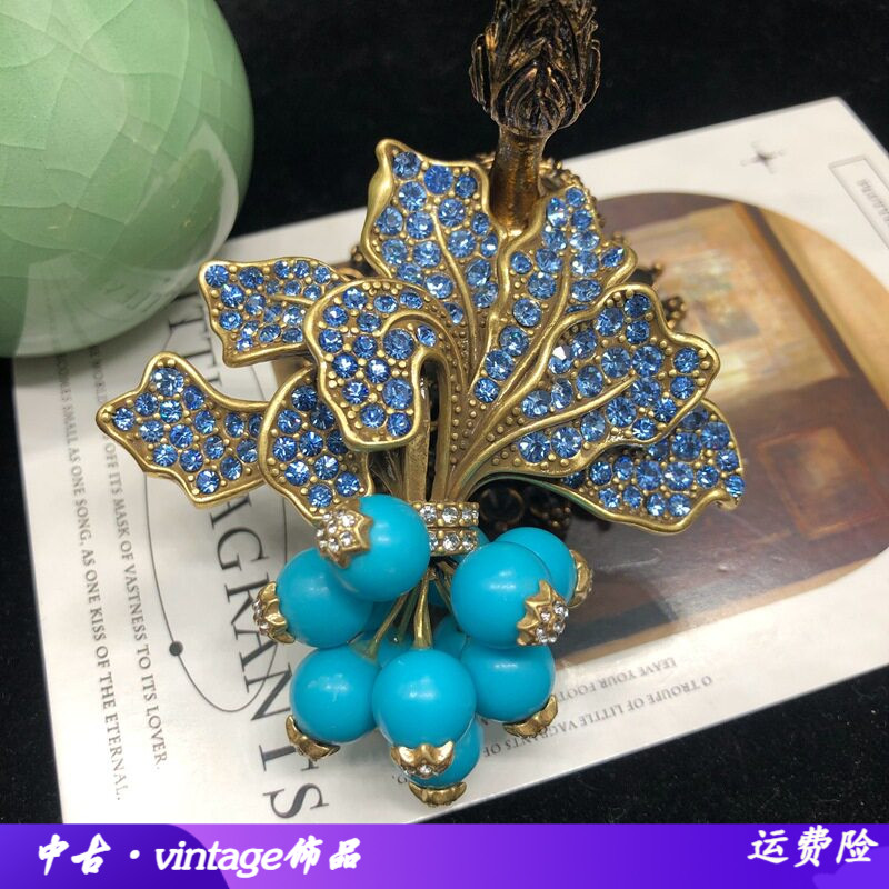 个性时尚铜材质复古金胸花高级蓝