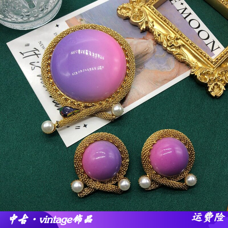 中古重工高级胸针耳饰铜材质耳环