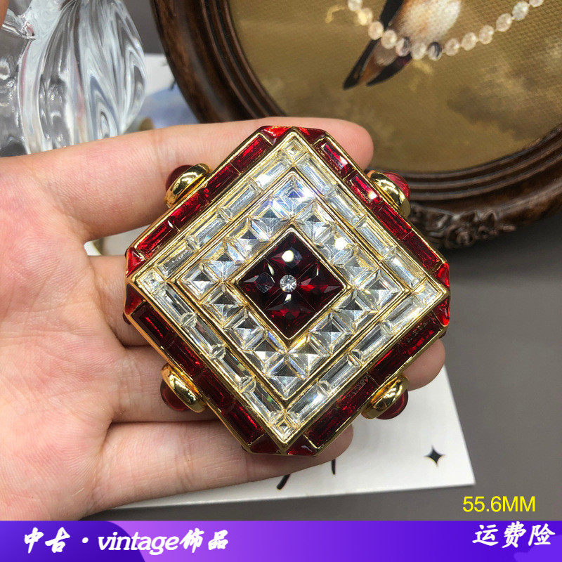 复古风饰品镀真金密镶钻方形玻璃