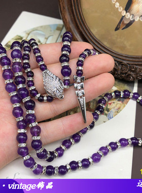 新款紫水晶钻圈毛衣链蛇头设计铜