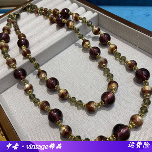 复古意大利穆拉诺琉璃项链古法中古饰品vintage香灰紫色琉璃项链
