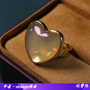 新款果冻树脂电镀真金甜美简约戒指心形开口可调节指环中古饰品