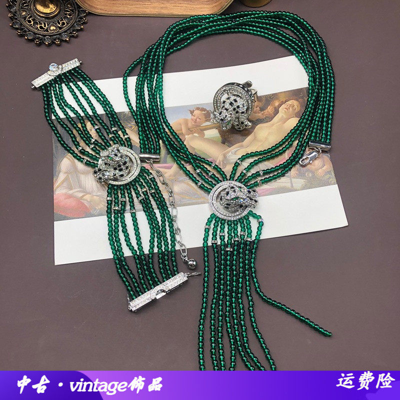 优雅复古多层绿色琉璃珠串珠立体