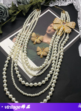 合金圆珠链欧美复古多层珍项链