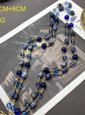 复古蓝色系项链毛衣链法式波西米