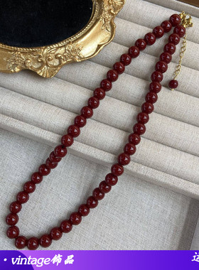 8mm安哥拉红串珠项链女秋冬新款