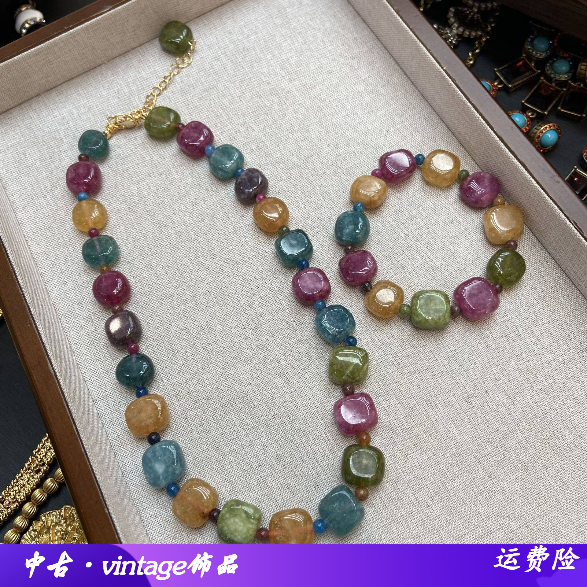 当季流行新款彩色石头方糖项链简