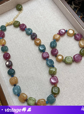 当季流行新款彩色石头方糖项链简