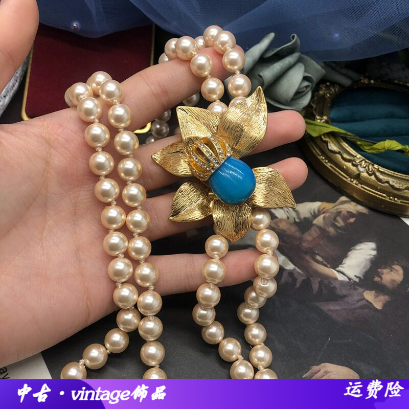 饰品香槟色琉璃珍珠项链耳饰花朵