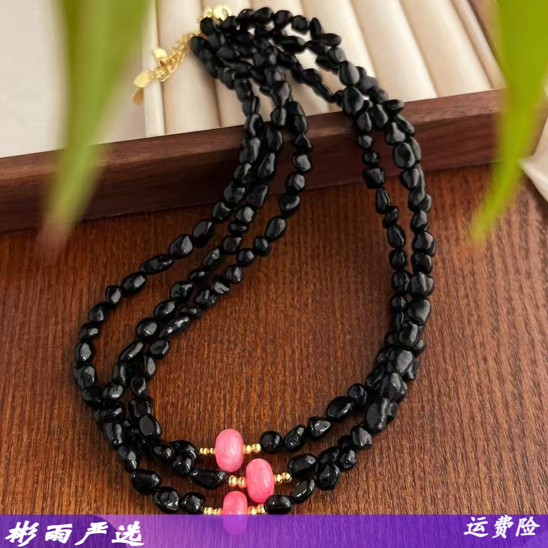 高品质天然黑曜石设计感锁骨链项