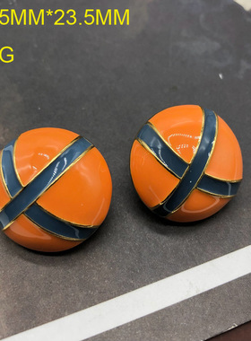 时尚百搭个性银针耳钉简约耳环圆形桔色蓝色撞色滴釉珐琅釉耳饰