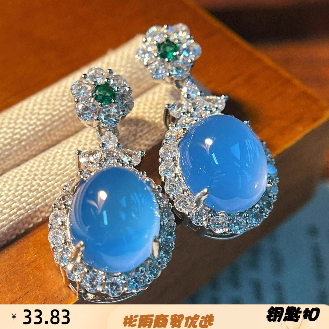 原创设计人造水晶银色豪镶冰耳环