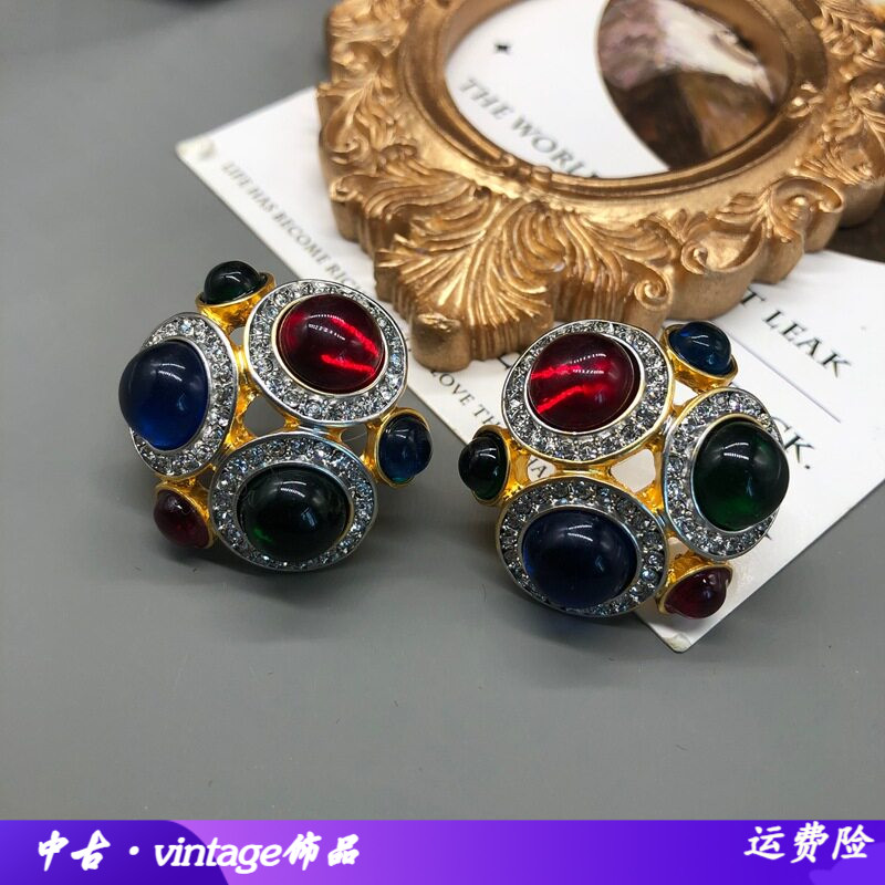 中古风格琉璃彩色复古宫廷风格耳