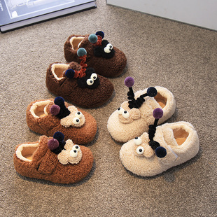 女童毛毛鞋外穿2024冬款儿童鞋子男童棉鞋卡通豆豆鞋加绒宝宝鞋