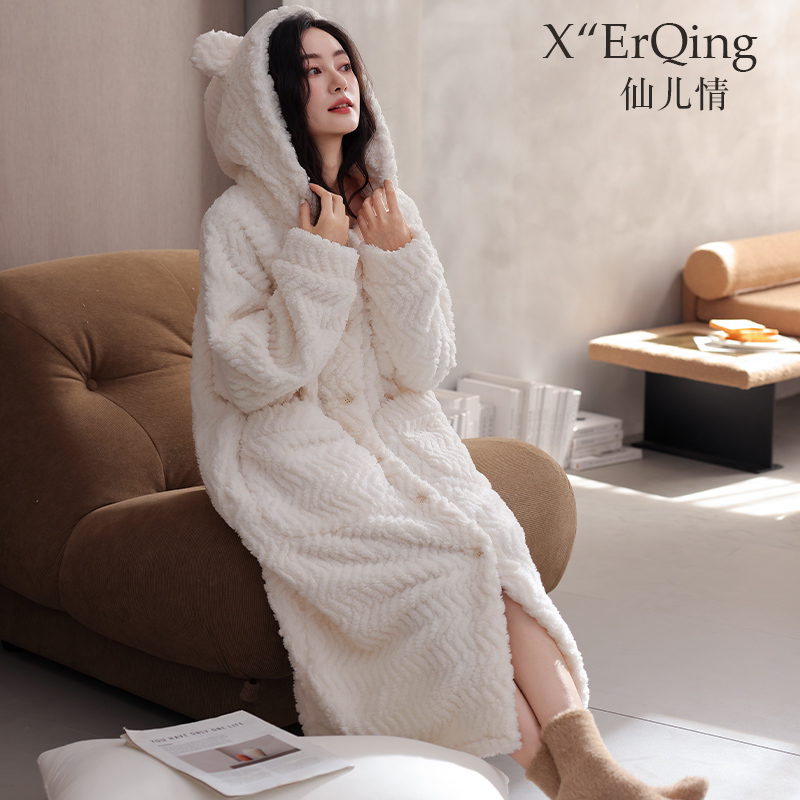 仙儿情冬季长袖法兰绒女士睡袍