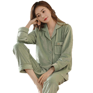睡衣女士春秋季薄款珊瑚绒长袖海岛绒法兰绒家居服秋冬季大码套装