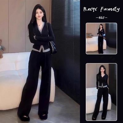 休闲气质穿搭一整套女秋款时尚小个子超好看显瘦上衣阔腿裤两件套