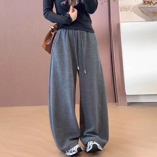 加绒加厚直筒阔腿裤 高腰显瘦休闲弯刀裤 女秋冬季 韩版 新款 百搭时尚
