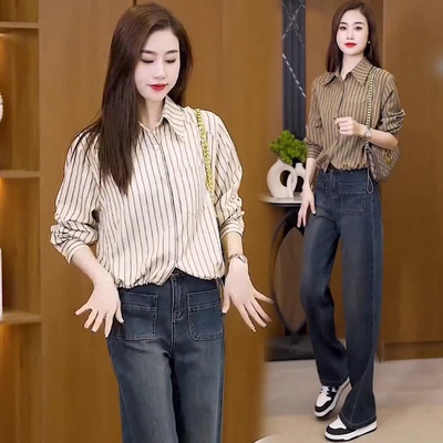 衬衫配牛仔裤套装女2025春季新款