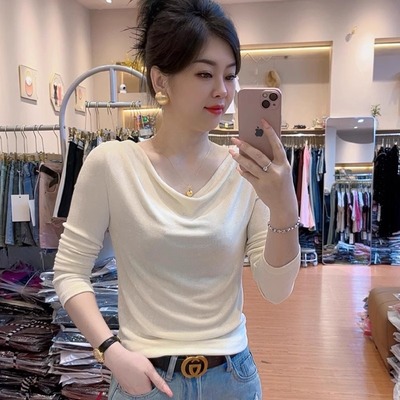 新款荡领长袖T恤女设计感上衣