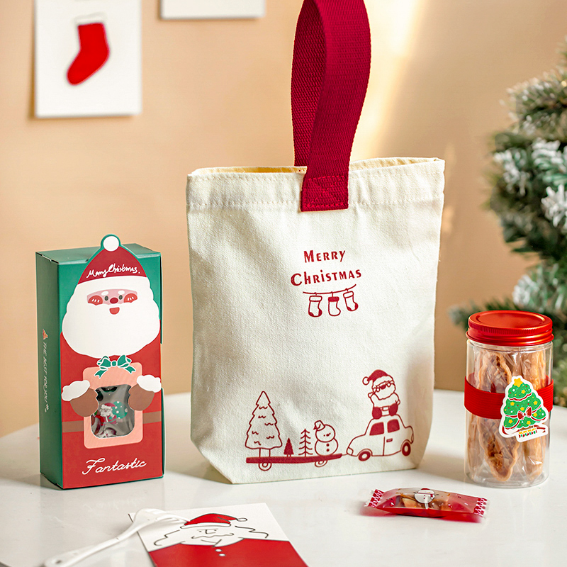 圣诞节糖果袋手提礼品袋雪花酥曲奇饼干袋子糖霜牛轧糖加厚帆布袋