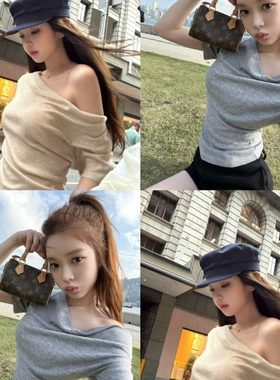 TUTU-26年新款设计感荡领斜肩半袖一字肩显瘦收腰短袖T恤26353